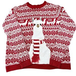 Blizzard Bay Red Fair Isle 3D Llama Ugly Christmas Sweater Scarf Mens Womens XL‎